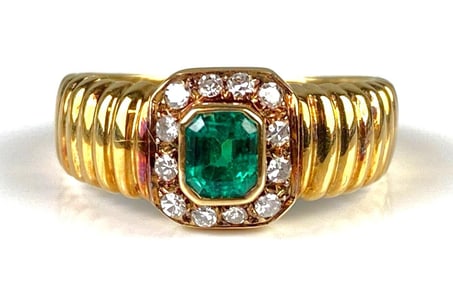 18K Gold Emerald and Diamond Ring