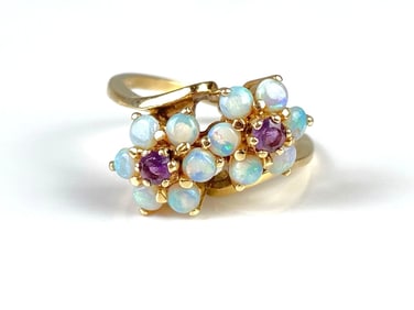 14K Gold Ruby and Opal Floral Ring