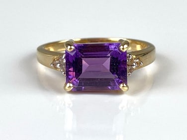 14k Gold Amethyst and White Topaz Ring