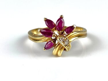 14K Gold Ruby and Diamond Floral Ring