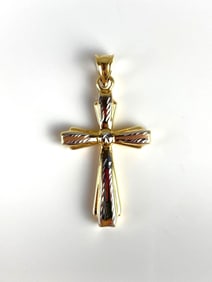 14K Gold and White Gold Cross Necklace Pendant