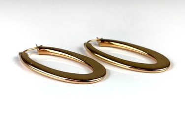 Pair of 14K Gold Elongated Hoop Earrings