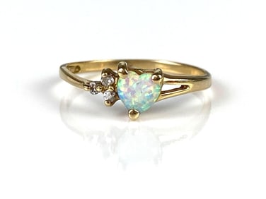10K Opal and CZ Heart Ring