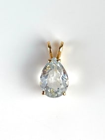 10K Gold Aquamarine Teardrop Necklace Pendant
