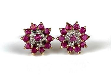 10K Ruby and Diamond Stud Earrings