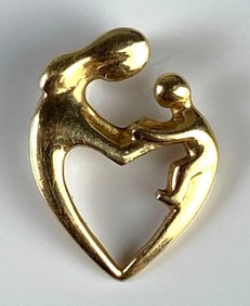 14K Gold Mother and Child Heart Necklce Pendant