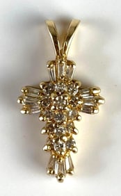 14K Gold Diamond Cross Necklace Pendant