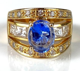 Sterling Silver Vermeil Blue Spinel and CZ Ring