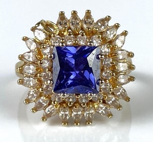 Sterling Silver Tanzanite and CZ Ring