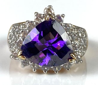 Sterling Silver Vermeil Purple and Clear CZ Ring