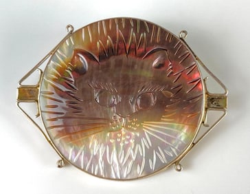 Great Falls Metalworks Mother of Pearl Cat Necklace Pendant/Brooch