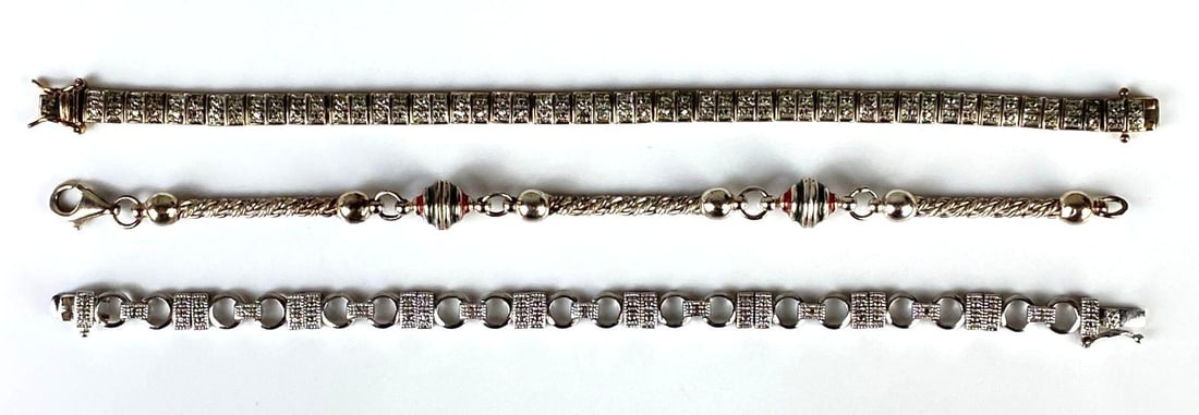 Group of 3 Sterling Silver Link Bracelets: Longest measures 7 1/2 inches long.