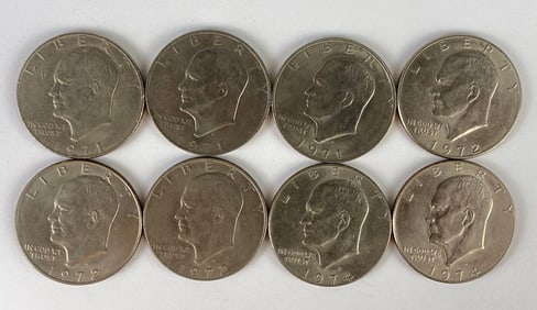 Group of 8 19770s US $1 Eisenhower Dollars