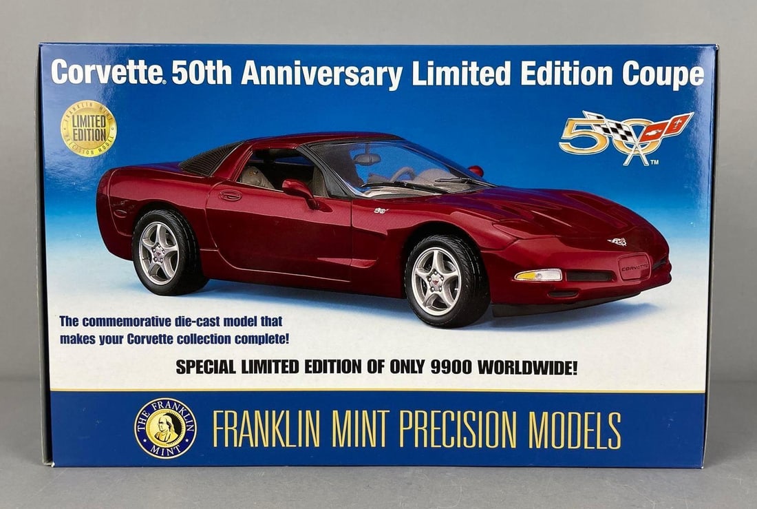 Franklin Mint 50th Anniversary Limited Edition Corvette Coupe Die-Cast Car: Limited number of 9900, new in original packaging, 1/24 scale
