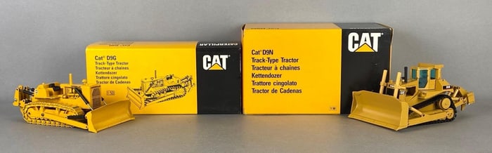 Group of 2 NZG and Conrad CAT Die-Cast Track-Type Tractors