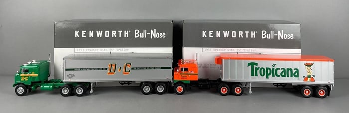 Group of 2 First Gear 1953 Kenworth Bull-Nose Die-Cast Tractor Trailers