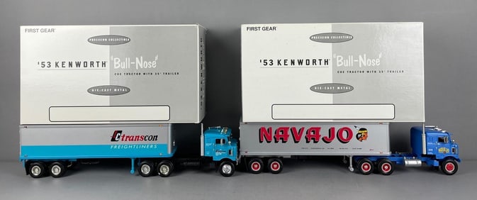 Group of 2 First Gear 1953 Kenworth Bull-Nose Die-Cast Tractor Trailers