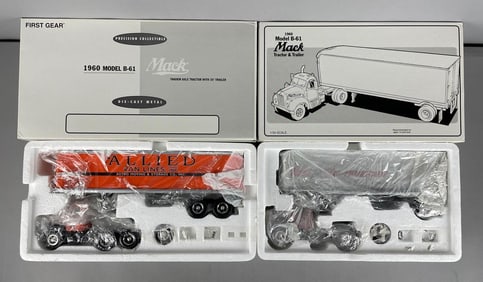 Group of 2 First Gear 1960 Mack Model B-61 Die-Cast Tractor Trailers