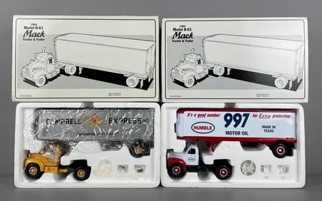 Group of 2 First Gear 1960 Mack Model B-61 Die-Cast Tractor Trailers
