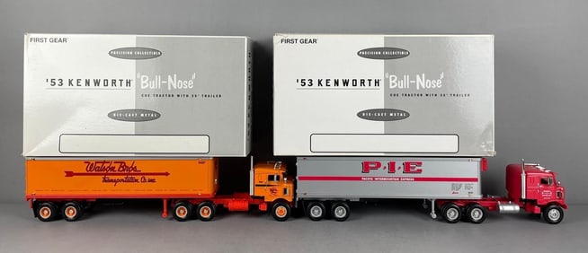 Group of 2 First Gear 1953 Kenworth Bull-Nose Die-Cast Tractor Trailers