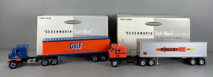 Group of 2 First Gear 1953 Kenworth Bull-Nose Die-Cast Tractor Trailers