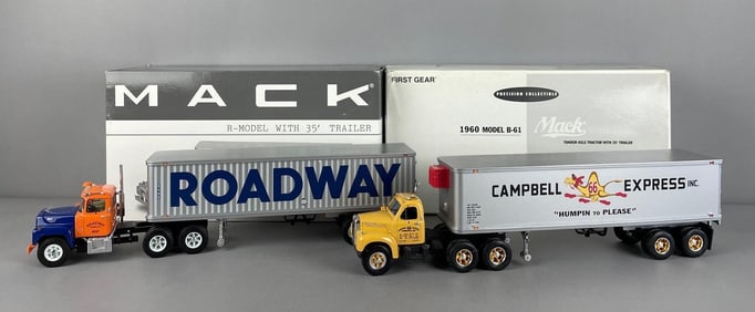 Group of 2 First Gear Mack Die-Cast Tractor Trailers