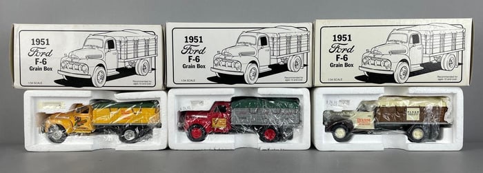 Group of First Gear 1951 Ford F-6 Grain Box Die-Cast Trucks