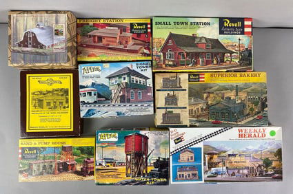 Group of HO Scale Railroad Building Plastic Model Kits