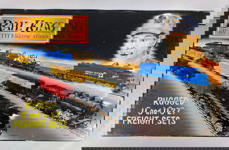 MTH Rail King O Scale Chicago Northwestern SD60 Diesel Engine Freight Car Set: like new in original box, untested, box measures 29 x 18 x 5 1/2 inches