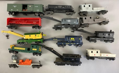 Group of O Scale Train Crane Cars and More