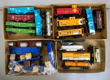 Group of O Scale Train Cars and Accessories