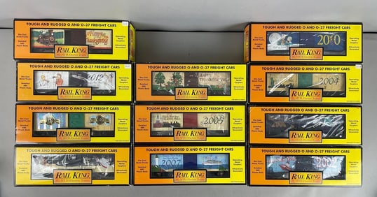 Group of MTH Rail King O Scale Holiday Train Cars