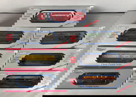 Group of Williams by Bachmann O Scale Train Cars: Includes Burlington northern, Union Pacific, platinum club car, original packaging