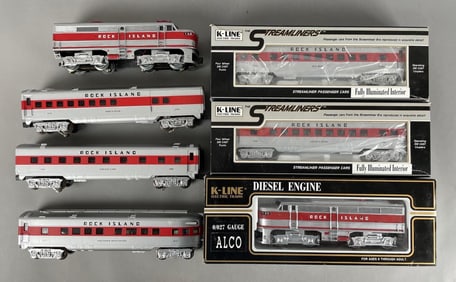 Group of K-Line O Scale Rock Island Train Cars and Locomotives