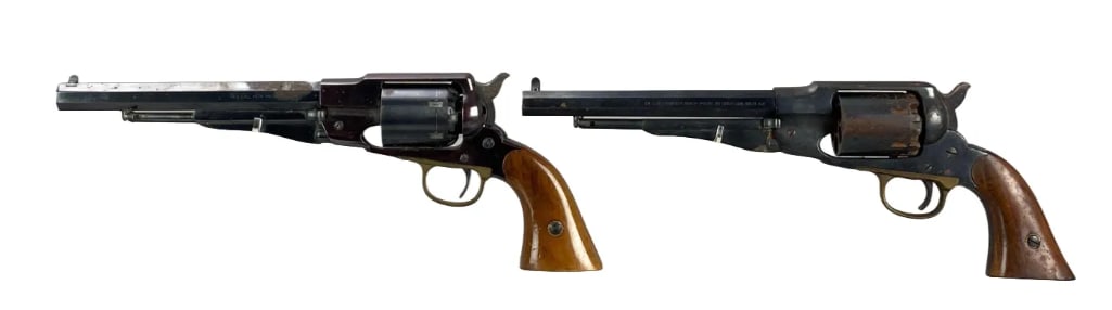 Group of 2 .44 Cal Blackpowder Single Action Revolvers: S/N: 015838 and 060143, both feature 6 1/4 inch octagon barrels, EuroArms new model army and navy arms