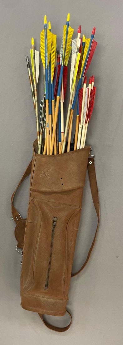 Bear Leather Quiver with Arrows: Includes bear wood, Easton carbon, bag measures 22 1/2 inches