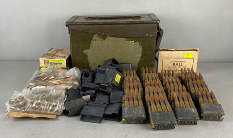 Group of M1 Garand - 30 Loose Stripper Clips, 80 FMJ Rounds in Stripper Clips, 107 Loose Ammo