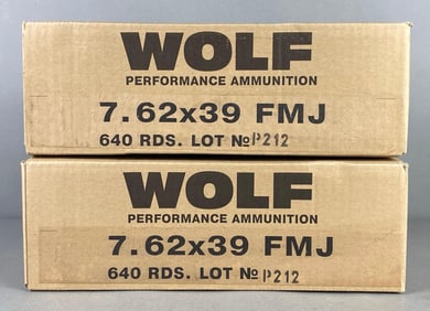 Group of 2 640-Round Cases of 7.62x39 Wolf FMJ, Steel Case, Berdan Primed