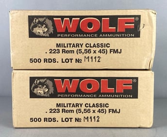 1000 (Two 500 Round Cases) of Wolf .223, 55 Grain, FMJ, Steel/Berdan Primed
