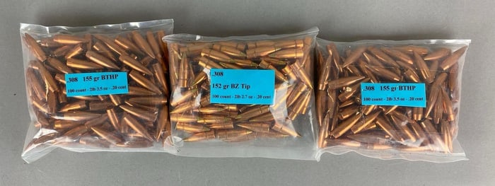 308 Cal. Bullets- 200 155 Gr. BTHP And 100 152 Gr. BZ Tip