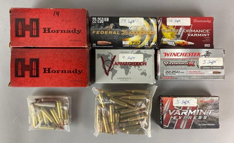 222 Rounds of New 22-250 Caliber Ammo- Various Manufacturers