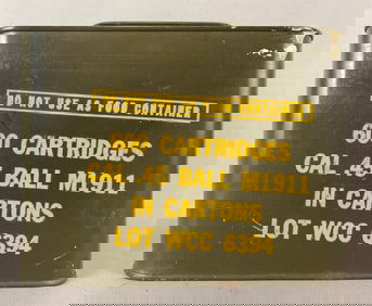 Unopened Steel Military Canister Containing 600 Rounds of 45 ACP Cartridges