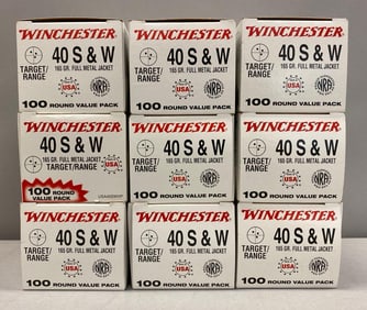 9 Boxes of 100 Rounds of SW 40 Cal 165 Gr Ammunition