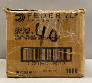 Sealed Box of Federal Ammunition 1000 Rounds of 40 Cal SW 165 Gr Ammunition