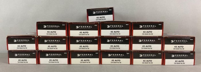 850 Rounds of Federal Ammunition 45 Auto 230 Gr Ammunition