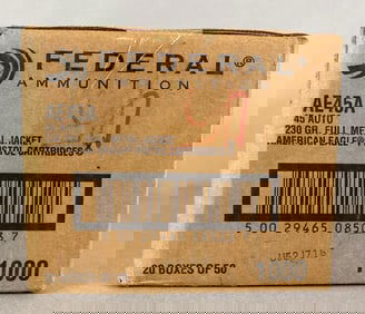 Sealed Boxe of 1000 Rounds of Federal Ammunition 45 Auto 230 Grain Ammunition