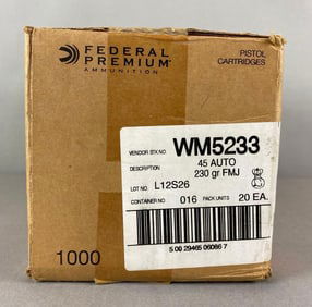 Box of 1000 Rounds of Federal Ammunition 45 Auto 230 Gr Ammunition