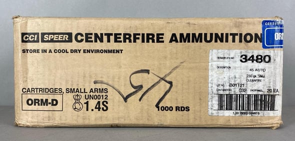Sealed Box of 1000 Rounds of CCI Speer 45 Auto 230 Gr Ammunition