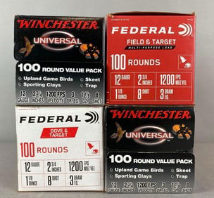 4 Boxes of 100 Assorted 12 Gauge Shotgun Ammunition