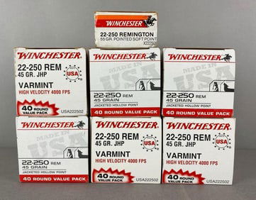7 Boxes of Winchester 22-250 REM Ammunition
